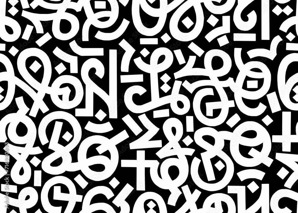 A black and white abstract hand-drawn drawing in the style of hieroglyphs.Seamless pattern. A black and white abstract hand-drawn drawing in the style of hieroglyphs.Seamless pattern.