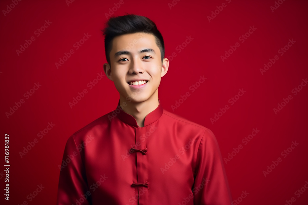 portrait of a man wearing red Chinese clothing to commemorate Chinese New Year with generative ai portrait of a man wearing red Chinese clothing to commemorate Chinese New Year with generative ai
