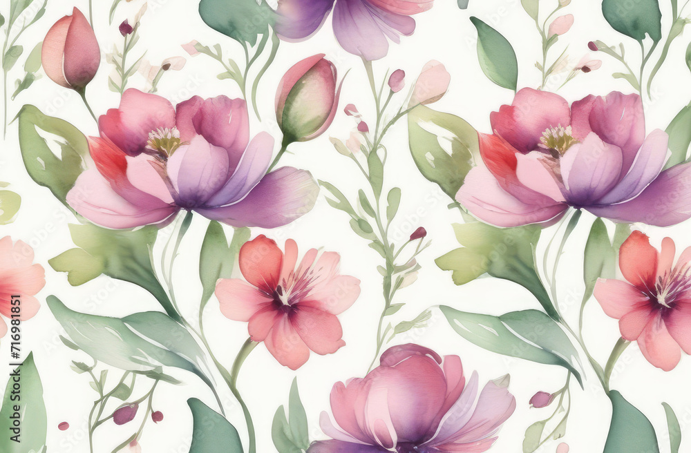 colorful watercolor illustration of field flowers. painted floral pattern on white backdrop