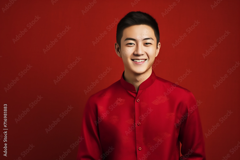 portrait of a man wearing red Chinese clothing to commemorate Chinese New Year with generative ai portrait of a man wearing red Chinese clothing to commemorate Chinese New Year with generative ai