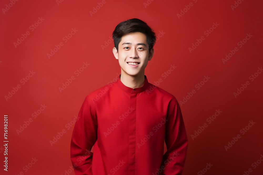 portrait of a man wearing red Chinese clothing to commemorate Chinese New Year with generative ai portrait of a man wearing red Chinese clothing to commemorate Chinese New Year with generative ai