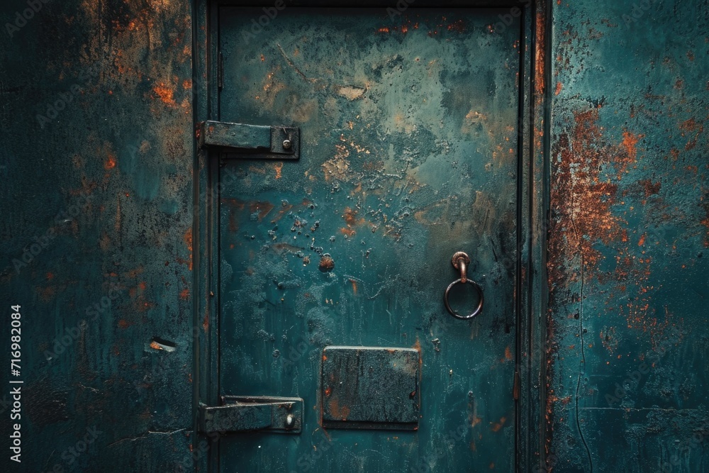A picture of a blue door with a metal latch. Suitable for various applications A picture of a blue door with a metal latch. Suitable for various applications
