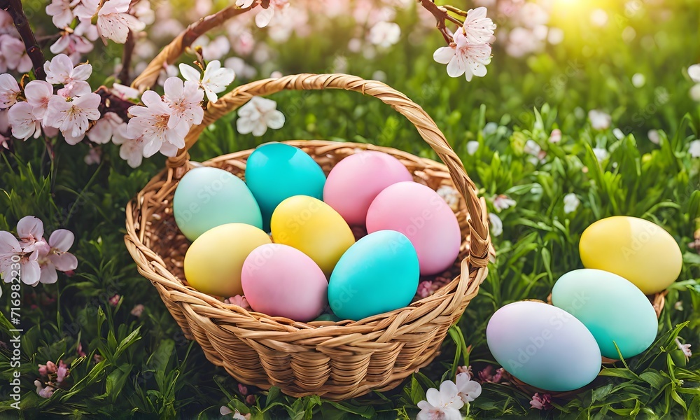 Easter elegance: Still life with vibrant eggs and flowers Easter elegance: Still life with vibrant eggs and flowers