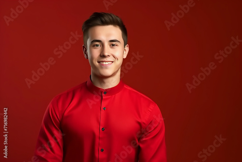 portrait of a man wearing red Chinese clothing to commemorate Chinese New Year with generative ai