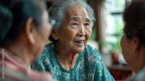 Asian seniors talking with their Friends in nursing home, shot on sony a7iv, sigma 50mm, f1.8, sharp focus --ar 16:9 --v 6 Job ID: 9fdd7877-1040-4e18-bcf7-344f64a3f1d6