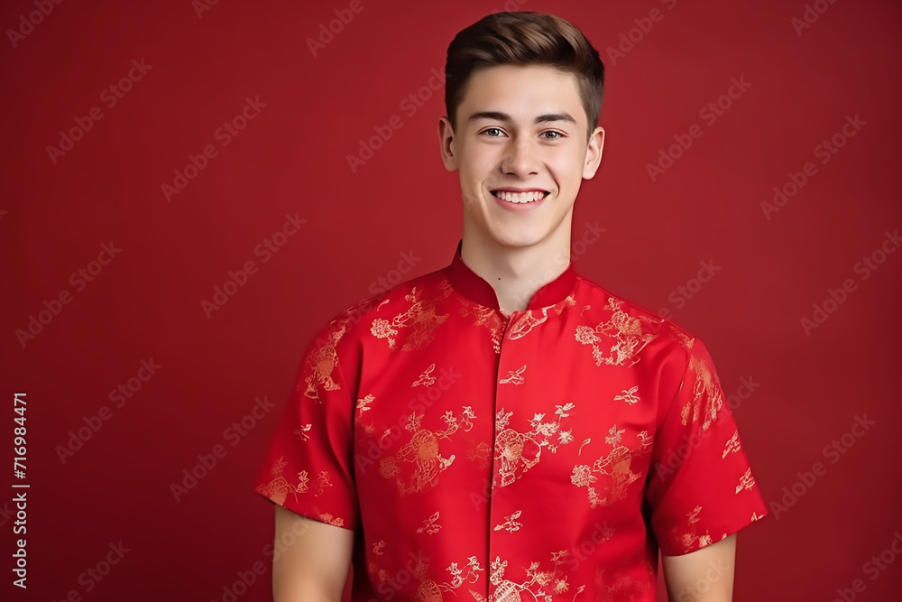 portrait of a man wearing red Chinese clothing to commemorate Chinese New Year with generative ai portrait of a man wearing red Chinese clothing to commemorate Chinese New Year with generative ai