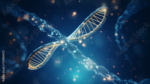 Digital illustration DNA structure on blue background. Science and medical background. 3D rendering © Argun Stock Photos