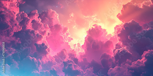 3d render, abstract fantasy background of colorful sky with neon clouds, generative ai