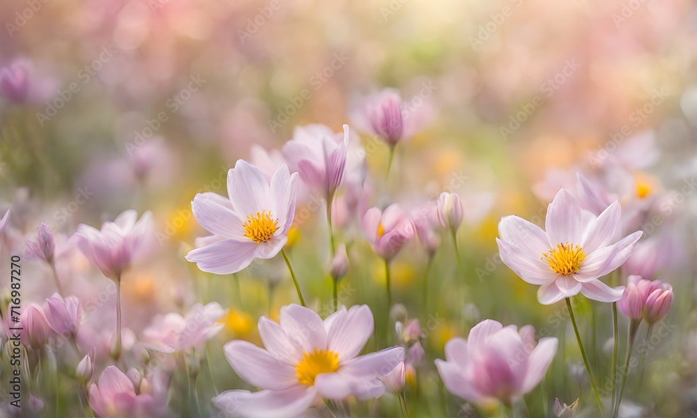 Sunny spring field: Vibrant flowers under the sun