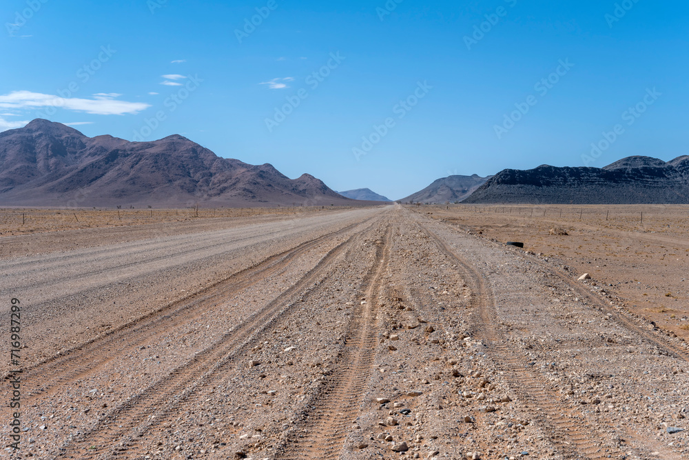 straight C27 gravel road in  Naukluft desert, south of Sesriem,  Namibia