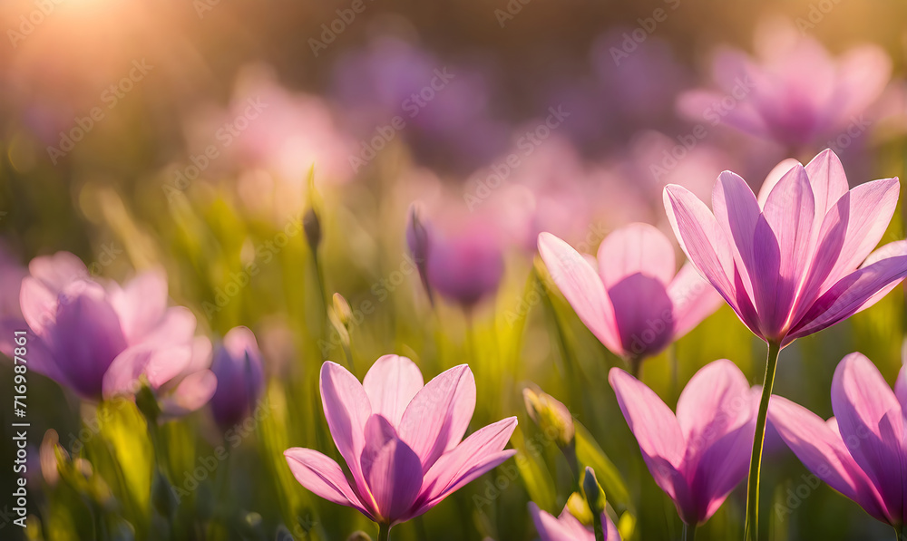 Sunny spring field: Vibrant flowers under the sun Sunny spring field: Vibrant flowers under the sun