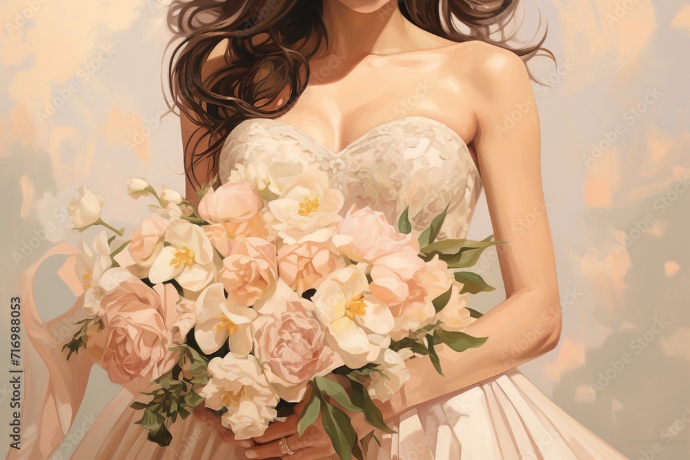 Mid Section of a Bride with Bouquet