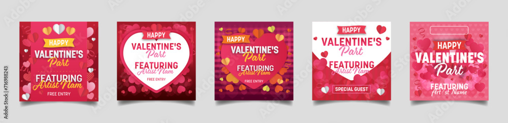 Collection of Flat Valentine's day Social media post templates