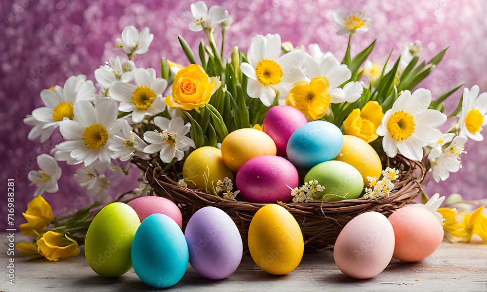 Easter elegance: Still life with eggs and flowers Easter elegance: Still life with eggs and flowers