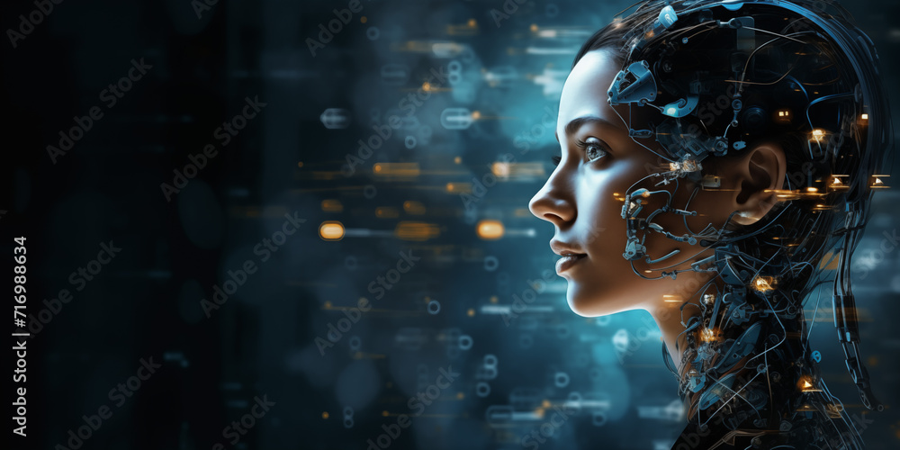 business woman in a robotic suit in a smart space business woman in a robotic suit in a smart space