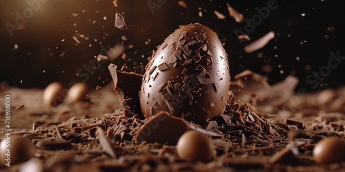 A chocolate egg with a bite taken out of it. Perfect for Easter or sweet treat concepts photo