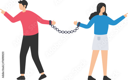 Business conflict, Controversy or disagreement causing problem and failure, Colleagues or working team trying hard, Start Walking in opposite direction
