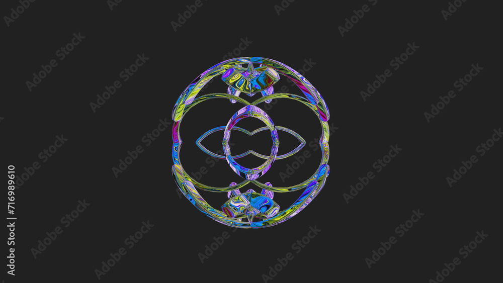 Centrally placed curved and very colorful artfully multi-layered textured abstract symmetrical shape - 3d illustration Centrally placed curved and very colorful artfully multi-layered textured abstract symmetrical shape - 3d illustration