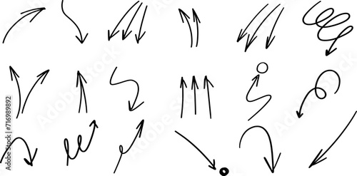  Vector hand drawn scribble doodle sketch arrows pointing, showing target direction isolated on white background.