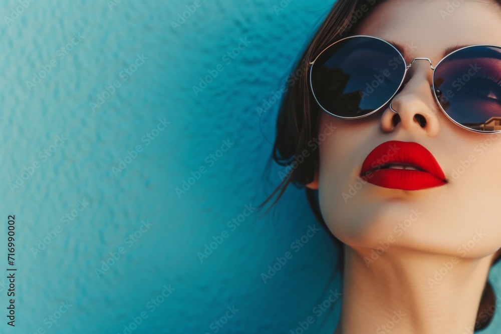 Bold And Confident Woman Gazing Into The Distance In Stylish Sunglasses And Red Lips. Сoncept Fashionable Street Style, Edgy Casual Looks, Summer Wardrobe Essentials, Trendy Accessory Pairings Bold And Confident Woman Gazing Into The Distance In Stylish Sunglasses And Red Lips. Сoncept Fashionable Street Style, Edgy Casual Looks, Summer Wardrobe Essentials, Trendy Accessory Pairings
