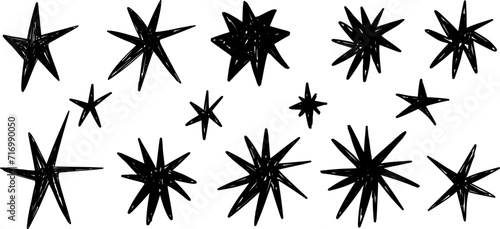Hand Drawn star Scribble Doodle Sparkling Collection minimalistic grunge set photo