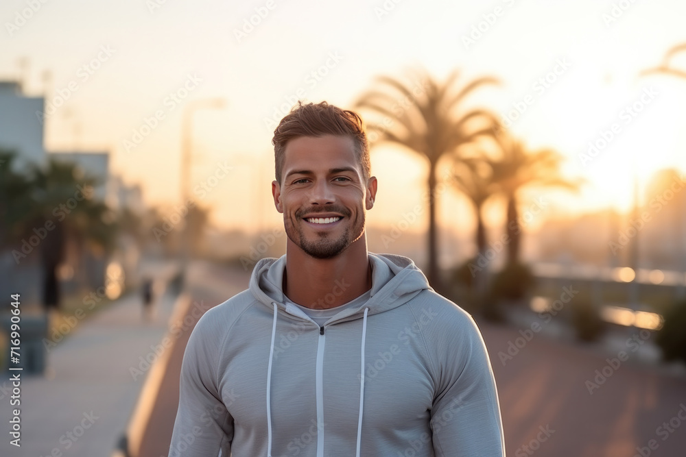 Fototapeta premium A man walking in the morning