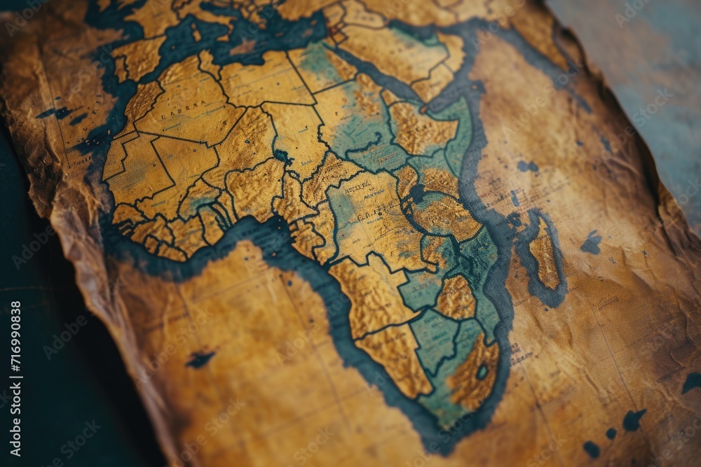 Obraz premium A piece of paper with a detailed map of Africa. Perfect for educational materials or travel-related content