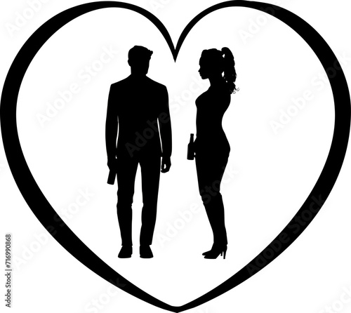 Vektor Silhouette Mann und Frau Körper mit Herz - Liebe und Partnerschaft