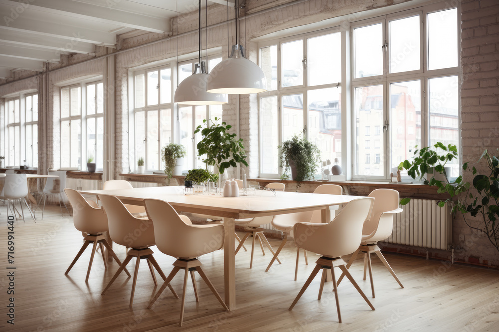 Fototapeta premium Modern working table furniture set scandinavian interior design