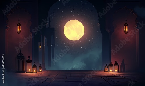 ramadan kareem vector background with mosques and minarets to the holiday Mubarak photo