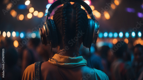 Modern african female dj in a music festival photo