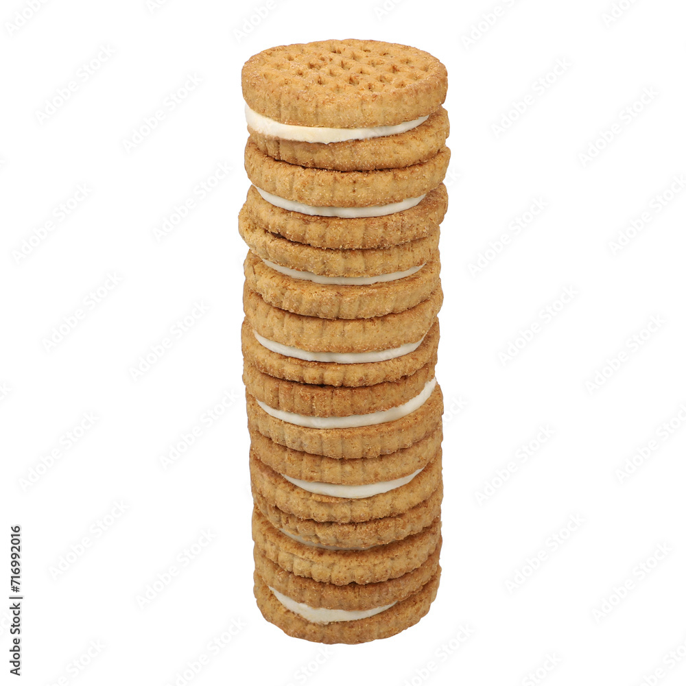 Stack of round sandwich cookies filled with chocolate cream isolated on transparent background. png isolated. Stack of round sandwich cookies filled with chocolate cream isolated on transparent background. png isolated.