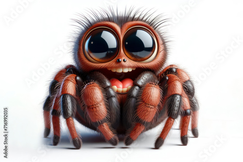 full body Funny Portrait of surprised spider with bulging big eyes on solid white background. ai generative