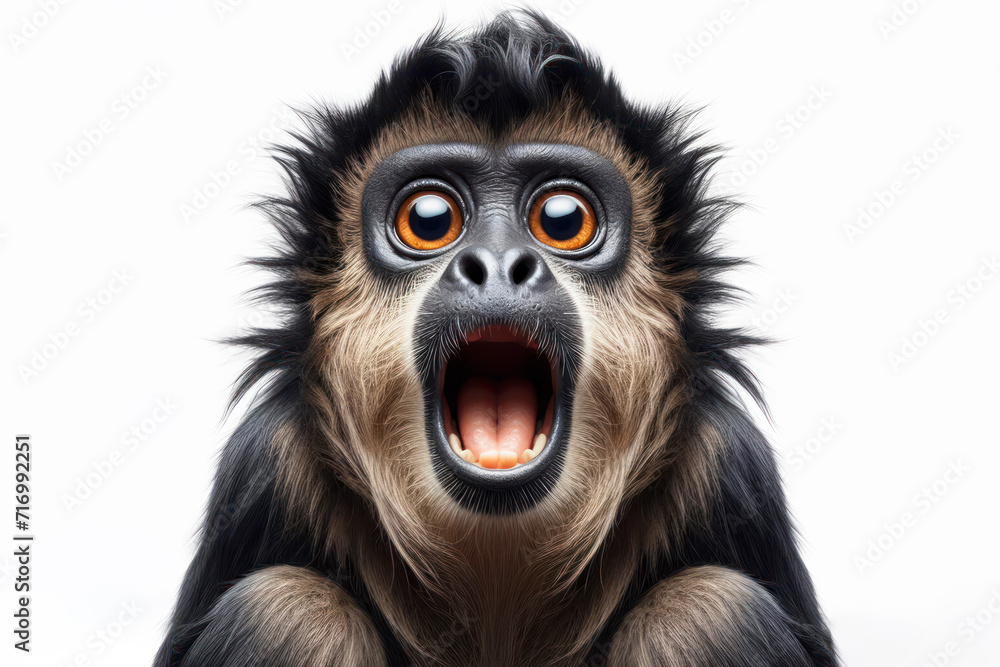 Funny Portrait of surprised Howler Monkey with bulging big eyes on solid white background. ai generative Funny Portrait of surprised Howler Monkey with bulging big eyes on solid white background. ai generative