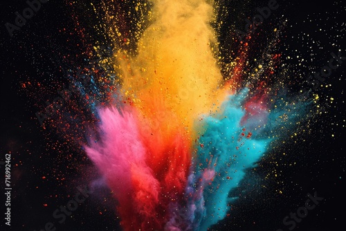 A vibrant powder cloud captured in mid-air against a black backdrop. Perfect for adding a burst of color and excitement to any project