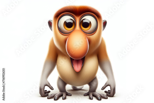 Funny Portrait of surprised Proboscis Monkey with bulging big eyes on solid white background. ai generative © Igor