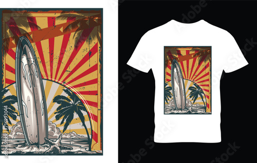Vintage surfing t-shirt design.Colorful and fashionable t-shirt design for men and women.