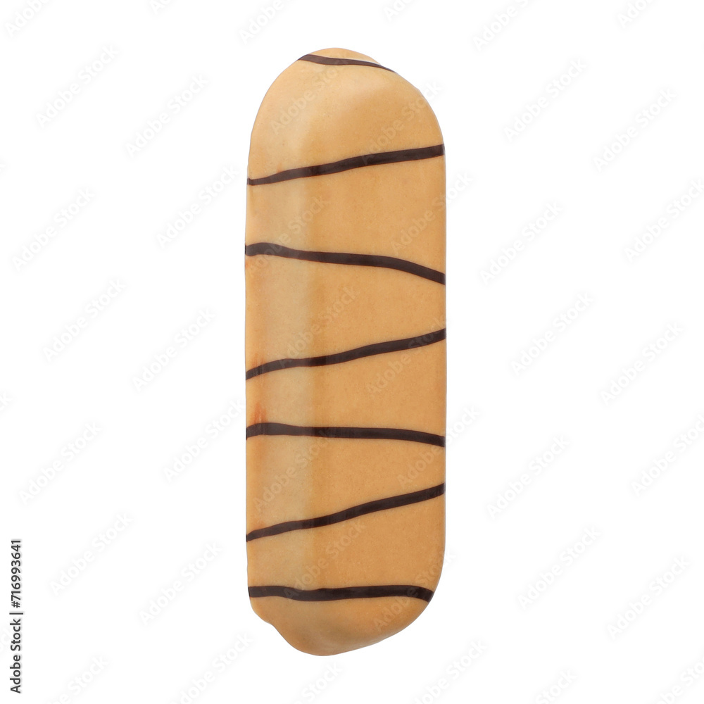 Tasty white chocolate glazed protein bar isolated on transparent. Healthy snack, png isolated background.