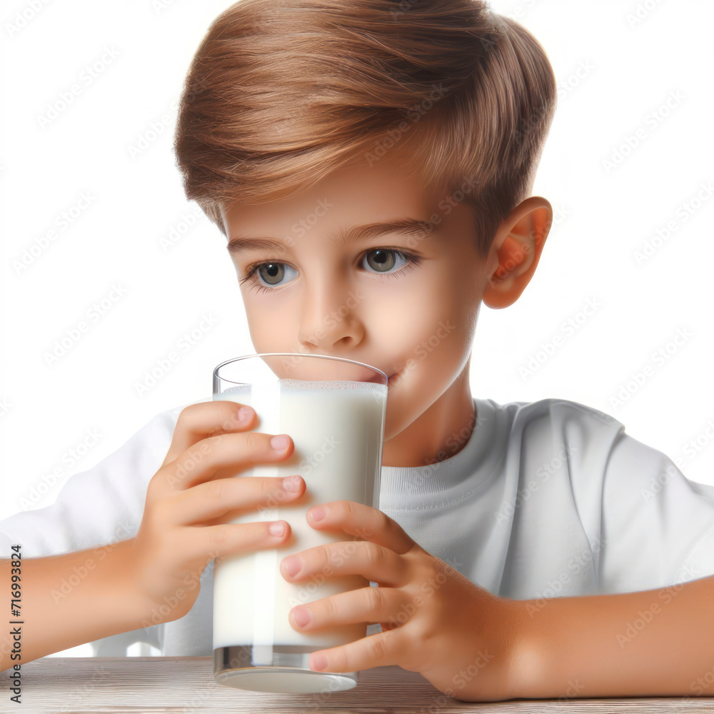 little boy drinking milk isolated on a white background. ai generative little boy drinking milk isolated on a white background. ai generative