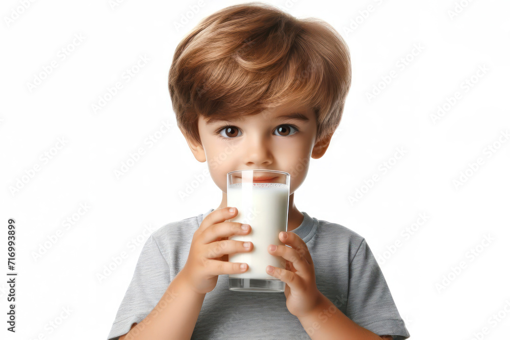 little boy drinking milk isolated on a white background. ai generative little boy drinking milk isolated on a white background. ai generative