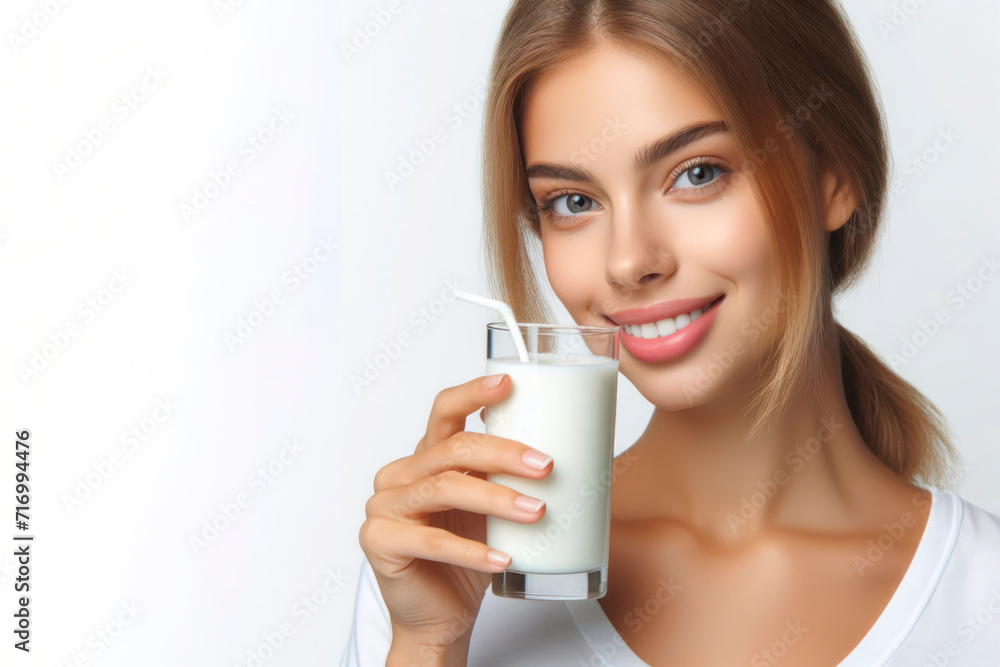 woman drinking milk isolated on a white background. ai generative woman drinking milk isolated on a white background. ai generative