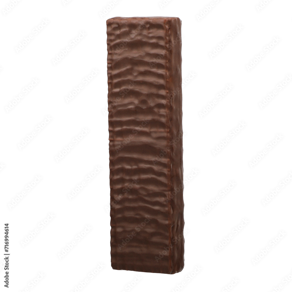 Delicious milk chocolate covered wafer isolated on transparent. Healthy snack, png isolated background.