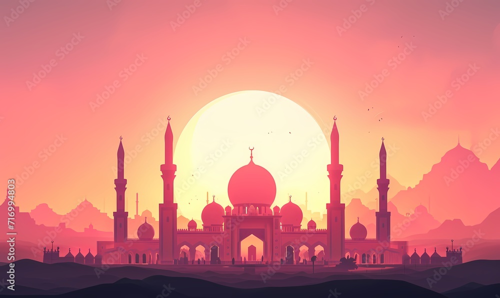 ramadan kareem vector background with mosques and minarets to the holiday Mubarak
