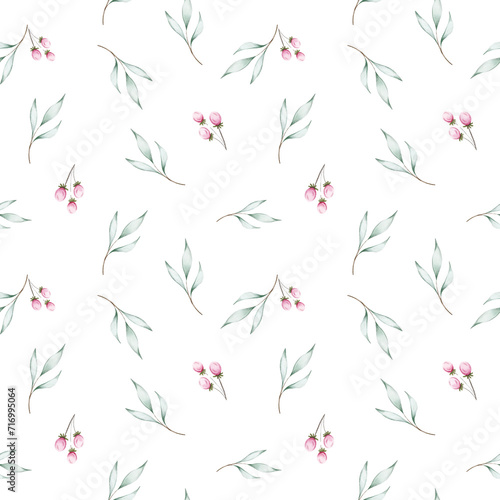 Seamless pattern with watercolor poinsettia flowers