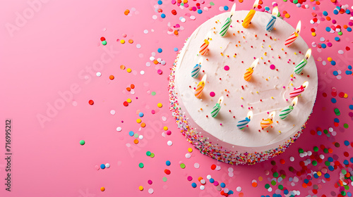 Colorful Sprinkles Adorn a White Frosted Birthday Cake