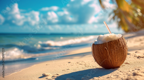 coconut cocktail on the beach photo