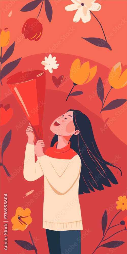 Woman's day, vector flat illustration, woman, joyful woman, naive art, portrait of woman, 2d illustration Woman's day, vector flat illustration, woman, joyful woman, naive art, portrait of woman, 2d illustration