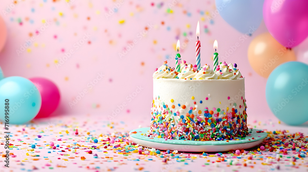 Colorful Sprinkle Birthday Cake With White Frosting Stock Illustration ...