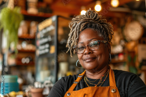 Portrait of a smiling African-American woman in a coffee shop