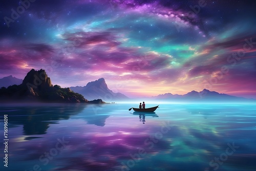 a magical sky view in a middle of the lake
